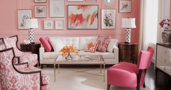 Những mẫu phòng khách màu hồng đốn tim bạn ngay từ cái nhìn đầu tiên