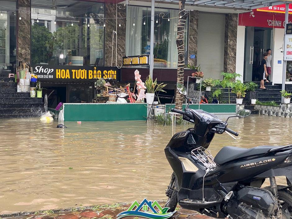 Làng biệt thự triệu đô mênh mông biển nước, cư dân đắp cát, kê bạt để nước không tràn vào hầm